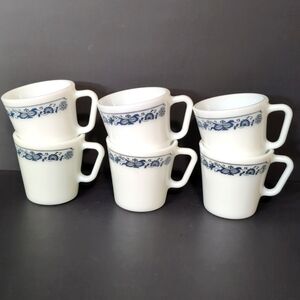 Vintage Pyrex Old Town Blue Onion lot of 6 Glass Coffee Cups.